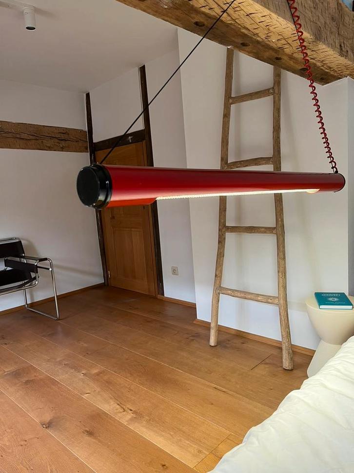 Vintage TL buislamp 130cm - 1980s, Huis en Inrichting, Lampen | Hanglampen, Gebruikt, 75 cm of meer, Glas, Kunststof, Metaal, Overige materialen