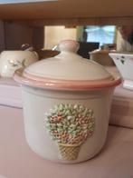Bewaarpot aardewerk crème roze met bloemen, Ophalen of Verzenden