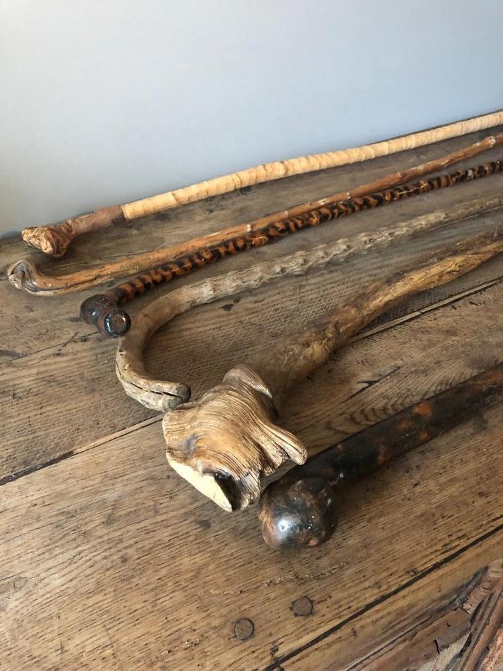 Set van 6 authentieke Franse houten wandelstokken, Antiek en Kunst, Curiosa en Brocante, Ophalen of Verzenden