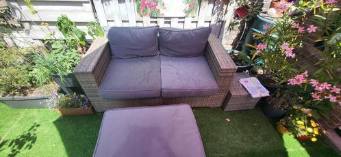 tuinzetel met poef, Tuin en Terras, Tuinsets en Loungesets, Gebruikt, Loungeset, Rotan, 2 zitplaatsen, Bank, Ophalen