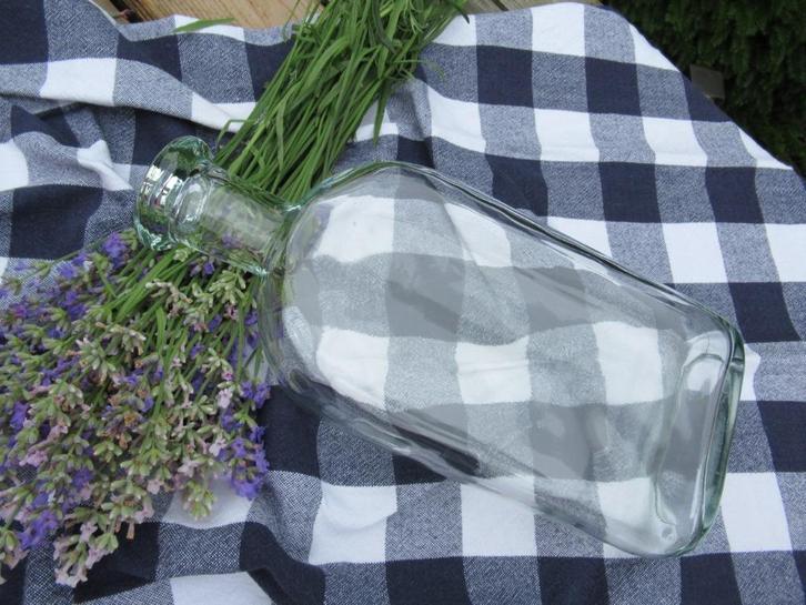 fles-glas-platte fles-H 30cm-kruidenazijn-olie-VINTAGE-NIEUW, Antiek en Kunst, Antiek | Keukengerei, Ophalen of Verzenden