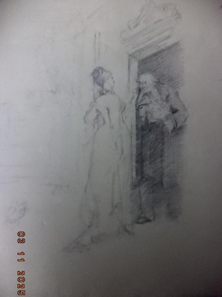Félicien ROPS: Tekening toegeschreven aan F. ROPS,1833-1898, Antiek en Kunst, Kunst | Tekeningen en Fotografie, Ophalen of Verzenden
