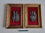 2 kaders houten frame met tinnen figuren op fluweel, Antiek en Kunst, Ophalen