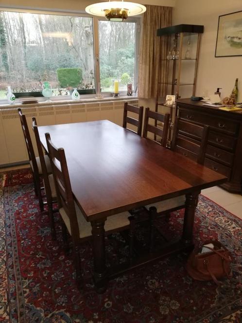 Retro - vintage tafel met 6 stoelen en 2 verlengstukken, Maison & Meubles, Tables | Tables à manger, Utilisé, Chêne, Enlèvement
