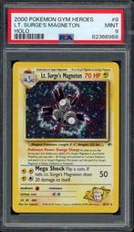 Lt. Surge's Magneton Holo PSA 9 - 8/132 - Gym Heroes 2000, Hobby en Vrije tijd, Verzamelkaartspellen | Pokémon, Ophalen of Verzenden