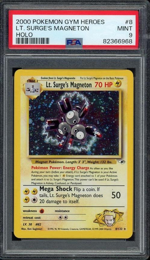 Lt. Surge's Magneton Holo PSA 9 - 8/132 - Gym Heroes 2000, Hobby en Vrije tijd, Verzamelkaartspellen | Pokémon, Zo goed als nieuw