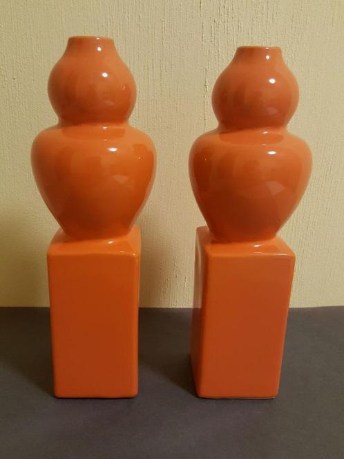 Set van 2 oranje space age design vazen in keramiek, Verzamelen, Retro, Huis en Inrichting, Ophalen of Verzenden