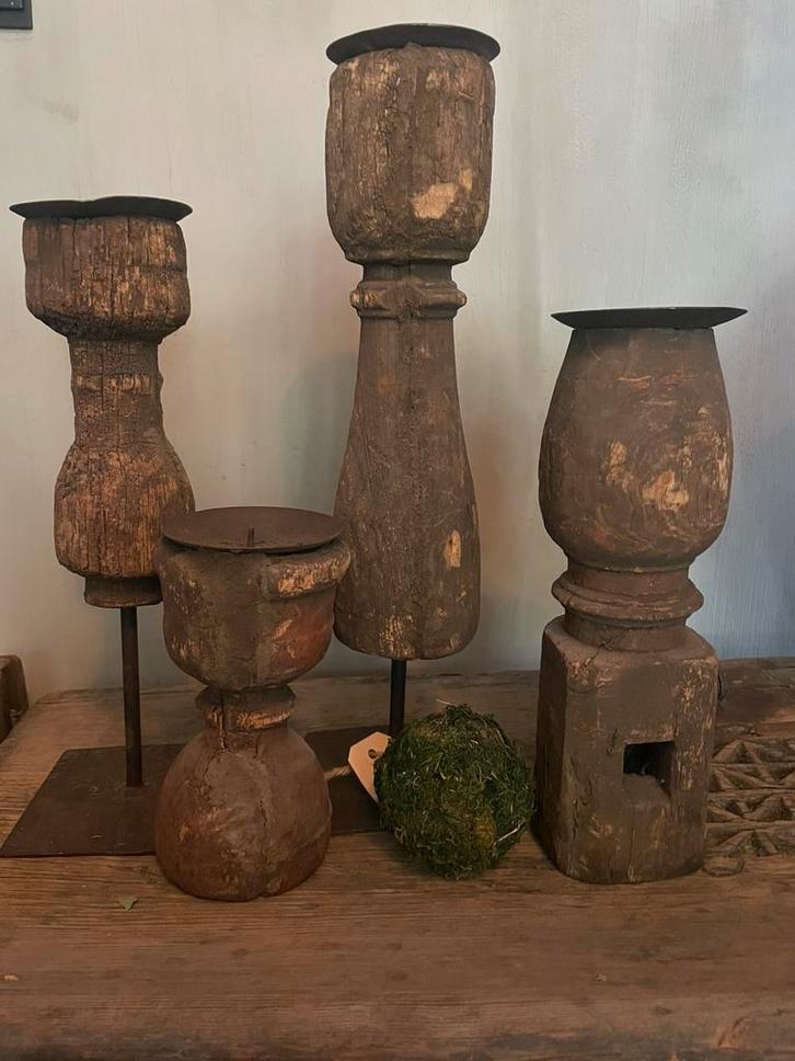 Houten kandelaars met of zonder statief, Huis en Inrichting, Woonaccessoires | Kandelaars en Kaarsen, Zo goed als nieuw, Kandelaar
