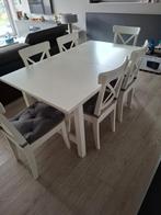 Uitschuifbare eettafel Ikea + 6 stoelen (wit), Huis en Inrichting, Tafels | Eettafels, Ophalen, Gebruikt