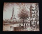 Sepiakleurig schilderijtje van Parijs - getekend Thierry, Ophalen of Verzenden