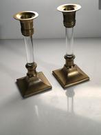 Duo messing kandelaars met lucite tussenstuk, Ophalen of Verzenden