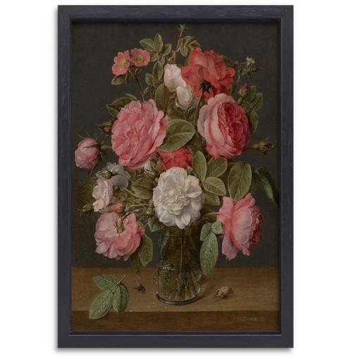 Roses dans un vase en verre - Toile + boule Jacob van Hulsdo, Maison & Meubles, Accessoires pour la Maison | Peintures, Dessins & Photos