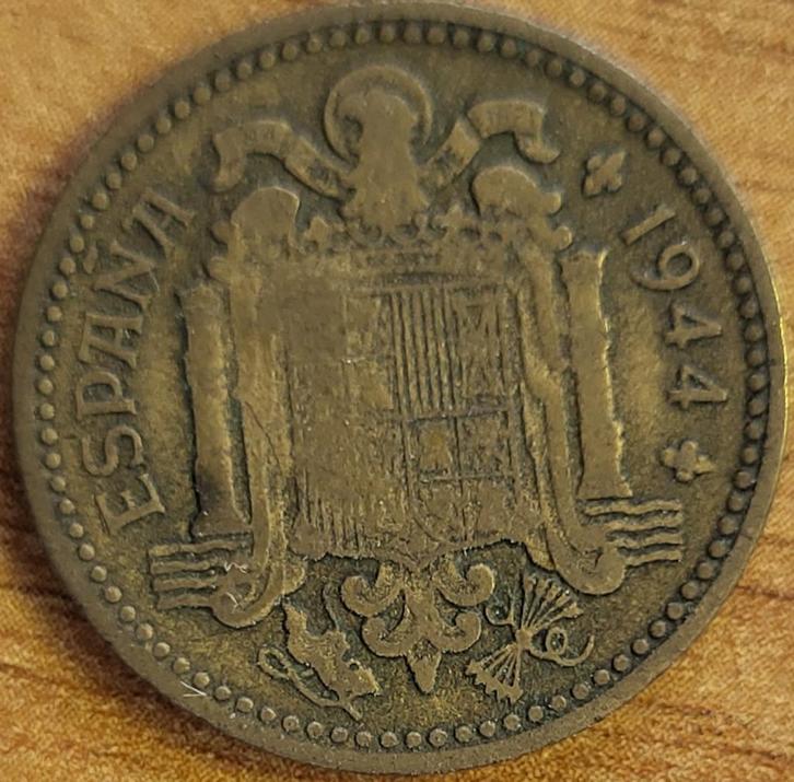 SPANJE 1 peseta 1944 KM#767 VERY FINE, Postzegels en Munten, Munten | Europa | Niet-Euromunten, Losse munt, Overige landen, Ophalen of Verzenden