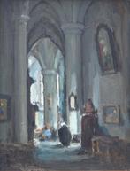 Richard Leutenez (1884-1960): Kerkinterieur (O/D, 41x51cm), Antiek en Kunst, Kunst | Schilderijen | Klassiek, Ophalen of Verzenden