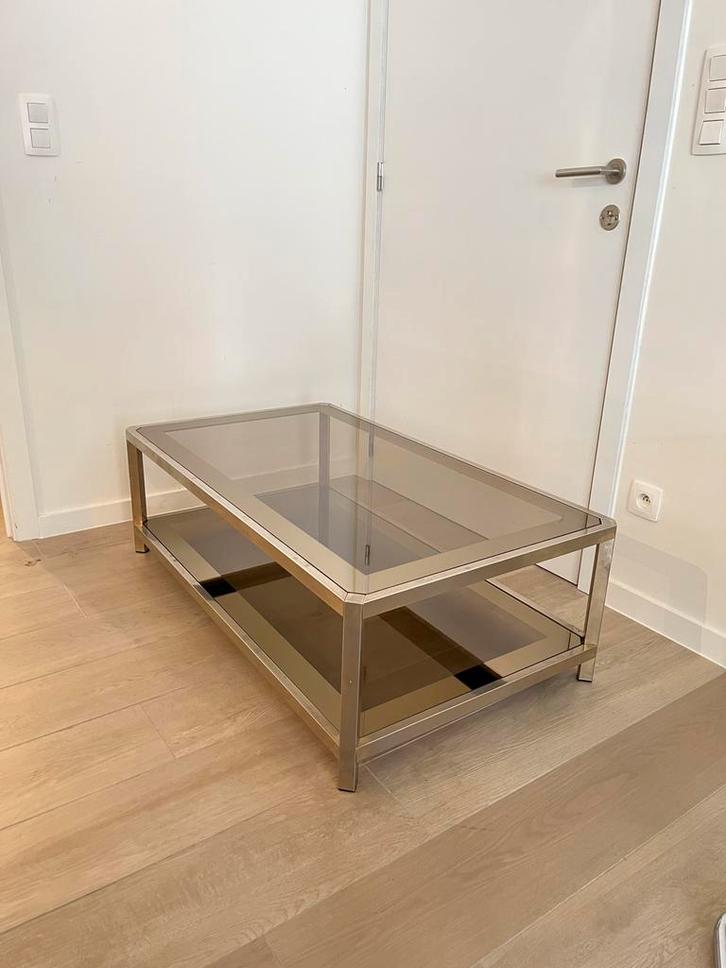 Salontafel glas & metaal - modern design, Huis en Inrichting, Tafels | Salontafels, Gebruikt, Minder dan 50 cm, 50 tot 100 cm