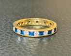 18 karaat gouden ring natuurlijke diamant en saffier 1.68ct!, Handtassen en Accessoires, Ringen, 18 tot 19, Geel, Ophalen of Verzenden