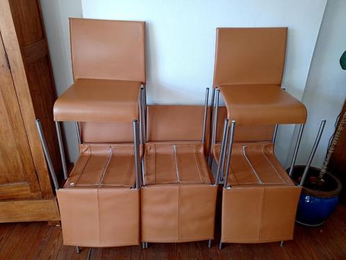 Schitterende serie van acht vintage lederen stoelen 1990, Huis en Inrichting, Stoelen, Leer, Bruin, Ophalen