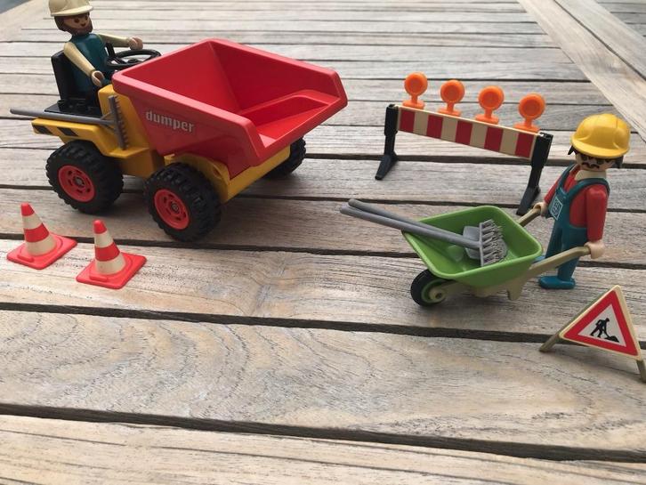 2 sets Playmobil vintage 3756 dumper + streetworker - 1990, Kinderen en Baby's, Speelgoed | Playmobil, Zo goed als nieuw, Complete set