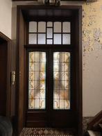 Vintage dubbele binnendeur met glaskunst, Doe-het-zelf en Bouw, 215 cm of meer, Gebruikt, Glas, 120 cm of meer