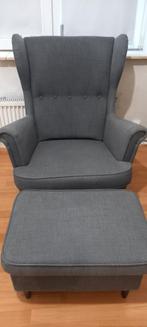 ikea strandmon fauteuil + pouf gris, Gebruikt, Ophalen of Verzenden