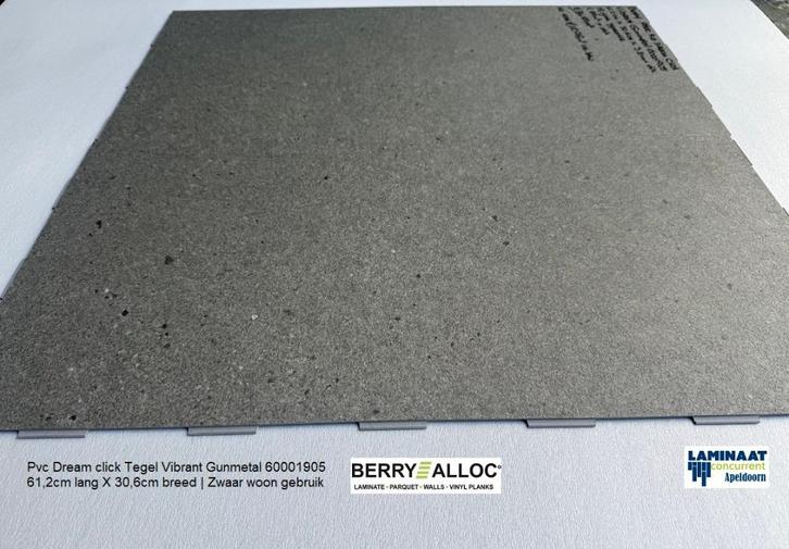 Pvc Dream Click Tegel Vibrant Gunmetal €12,95p/m2 inc.btw, Huis en Inrichting, Stoffering | Vloerbedekking, Nieuw, Laminaat, Grijs