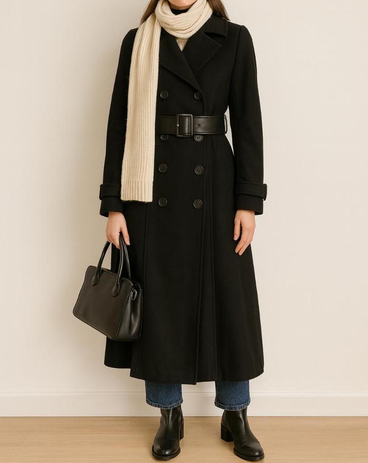 wollen lange zwarte mantel van Didi maat M, Kleding | Dames, Jassen | Winter, Zo goed als nieuw, Maat 38/40 (M), Zwart, Ophalen of Verzenden