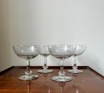 4 antieke oude champagneglazen / coupes gegraveerd glas, Ophalen of Verzenden