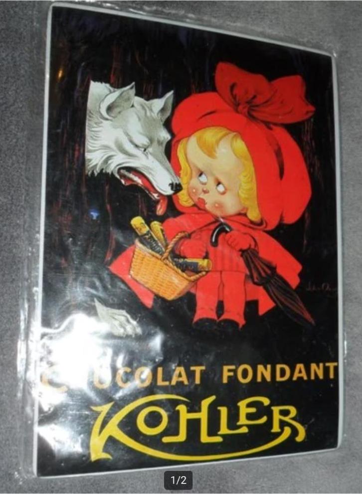 Metalen postkaart reclame chocolade Kohler, Verzamelen, Merken en Reclamevoorwerpen, Ophalen of Verzenden