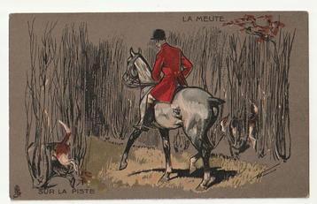 Lot 2 kaarten thema Jachthonden paard Raphael Tuck La Meute