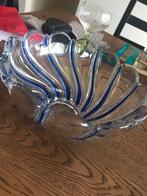Crystal Glass Swirl Clear and Blue Candy Dish, Antiquités & Art
