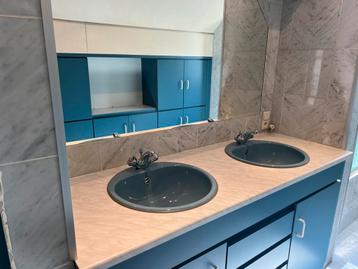 Set blauwe wasbakken met Friederich Grohe kraan, Ophalen, Gebruikt, Chroom, Wastafel