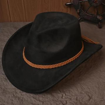 Cowboyhoed Zwart Met Bruin Gevlochten Band (Nieuw) beschikbaar voor biedingen