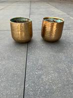 Gouden metalen bloempotten (2 dezelfde), Ophalen, Gebruikt, Rond, Binnen