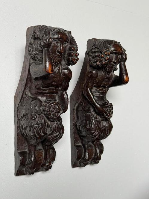 Wandornamenten handgesneden Satyrs antiek, Antiek en Kunst, Curiosa en Brocante, Ophalen of Verzenden