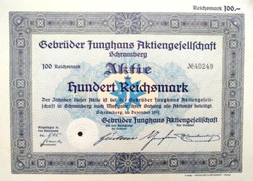 Origineel JUNGHANS (klokken & horloges) aandeel uit 1931, Enlèvement ou Envoi, 1920 à 1950, Action