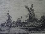 gravure originale Karl Daubigny Paysage avec moulins à vent, Antiquités & Art, Enlèvement ou Envoi