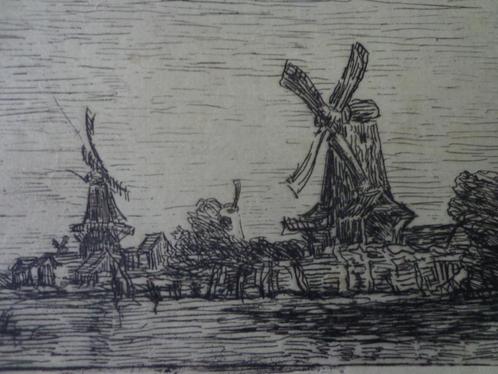 gravure originale Karl Daubigny Paysage avec moulins à vent, Antiquités & Art, Art | Eaux-fortes & Gravures, Enlèvement ou Envoi
