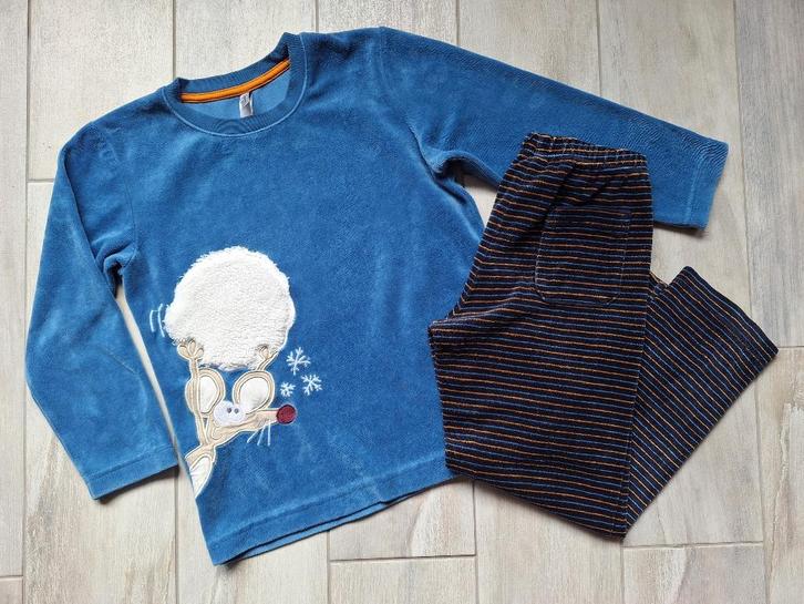 ★ M116 - Winterpyjama woody velours thema muis, Kinderen en Baby's, Kinderkleding | Maat 116, Zo goed als nieuw, Jongen, Nacht- of Onderkleding