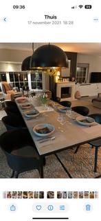 Mooie grote tafel 2m60 op 1m-stalen onderstel &houten blad, Huis en Inrichting, Ophalen, Strak tijdloos, Teakhout, 200 cm of meer