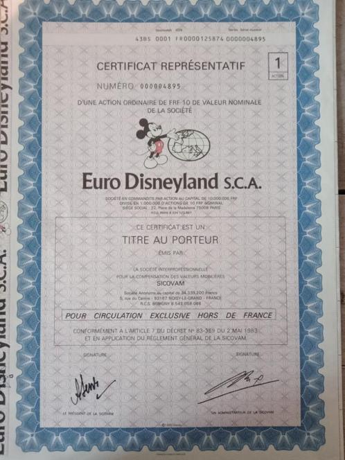 Aandelen disneyland paris, Verzamelen, Disney, Zo goed als nieuw, Plaatje of Poster, Mickey Mouse, Ophalen of Verzenden