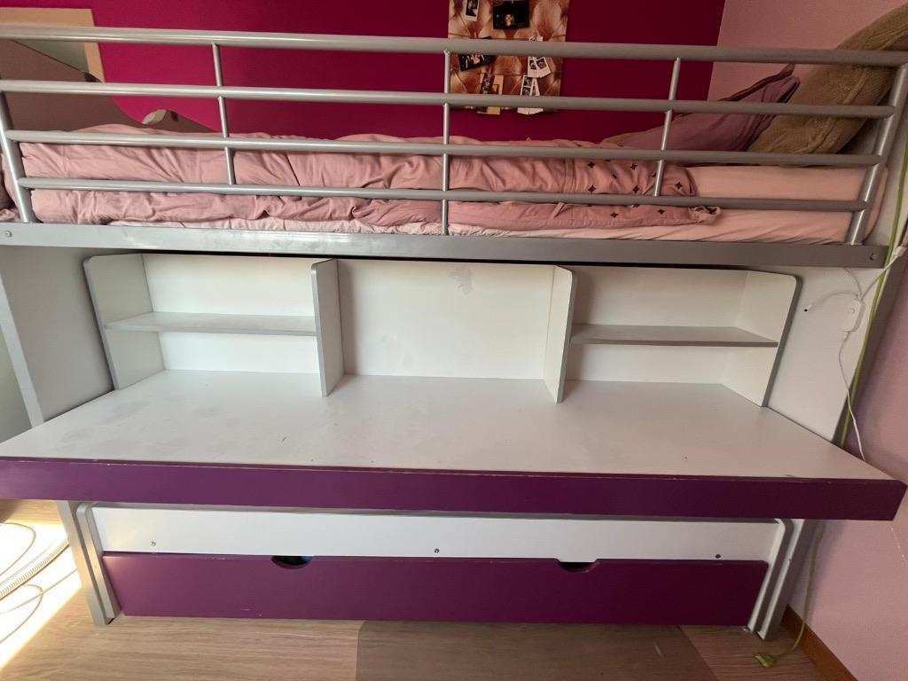 Lit combiné bureau 2 couchages, Enlèvement, Comme neuf, Lit mezzanine