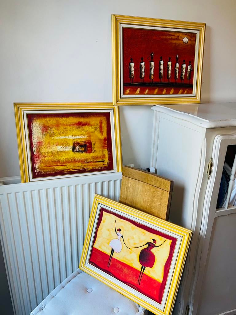 Trio de peintures rwandaises -Art Africain 1997, Antiquités & Art, Enlèvement ou Envoi