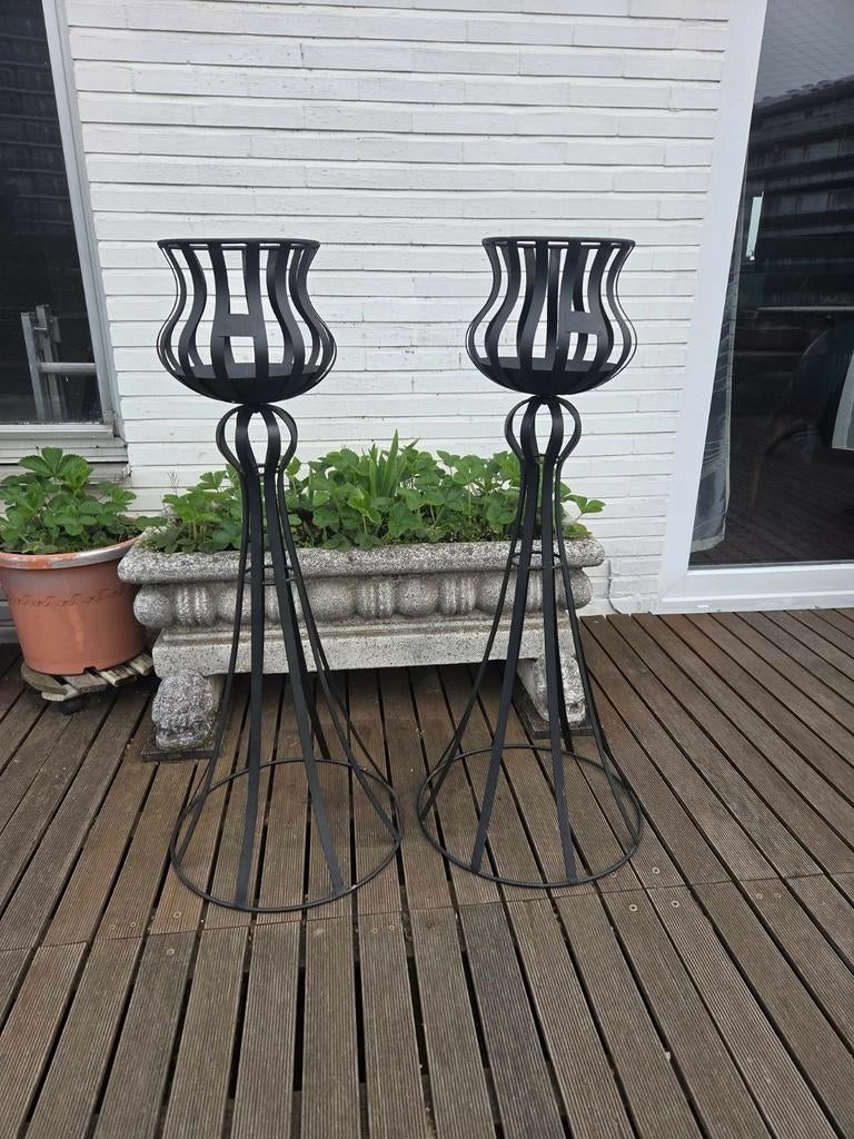 Stijlvolle metalen design plantenzuilen / kandelaars – 90 cm, Collections, Rétro, Enlèvement ou Envoi