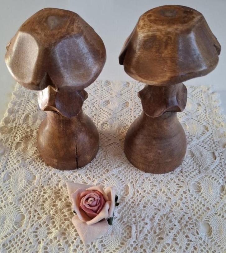 2 Handgemaakte houten paddenstoelen, Antiek en Kunst, Kunst | Beelden en Houtsnijwerken, Ophalen of Verzenden