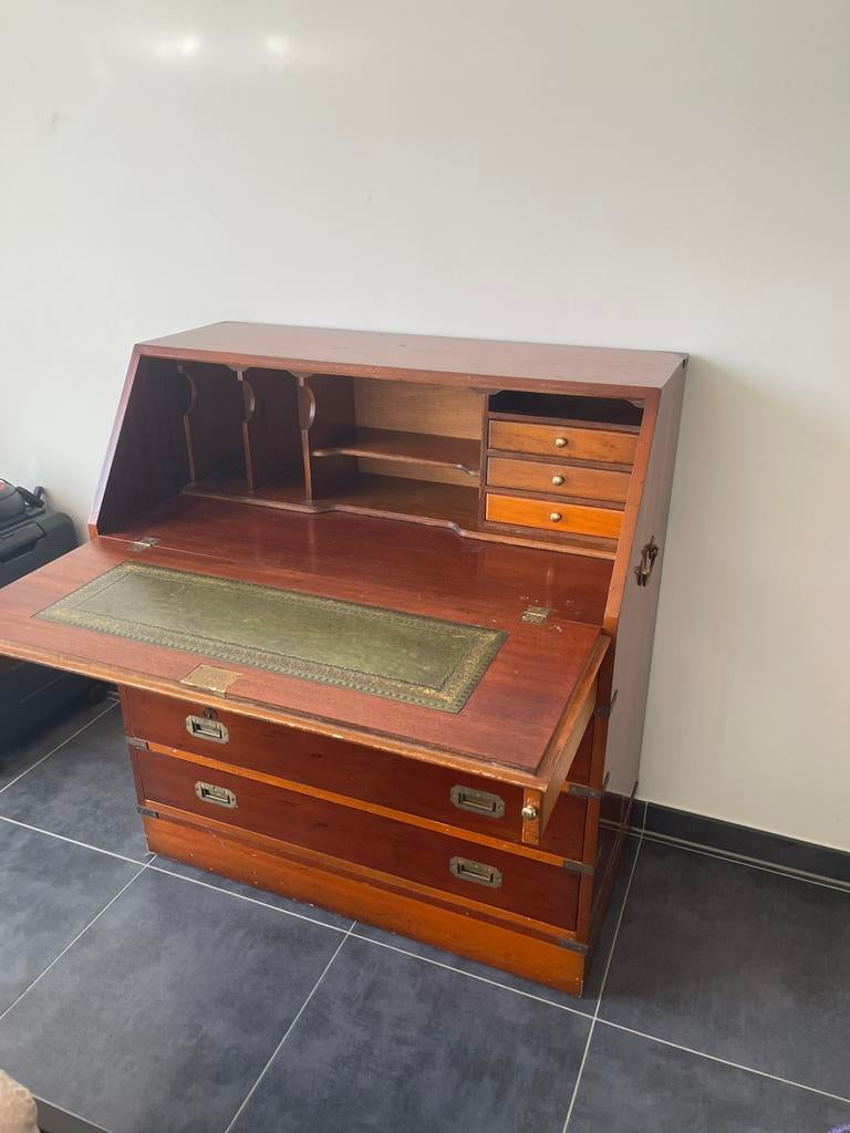 Klassieke Massief Eiken Secretair – Schrijfbureau met Klep, Huis en Inrichting, Kasten | Secretaires, Ophalen, Gebruikt, Vintage, klassiek, landelijk, rustiek