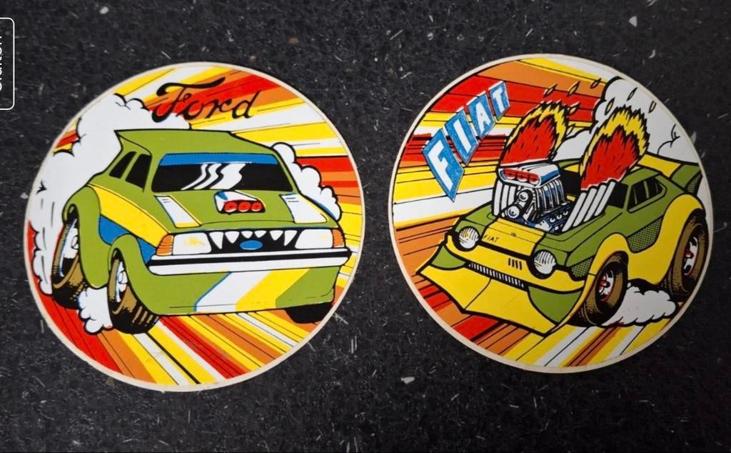 Lot 2 kermis stickers Hotwheels Fiat Ford, Ophalen of Verzenden, Zo goed als nieuw, Auto of Motor