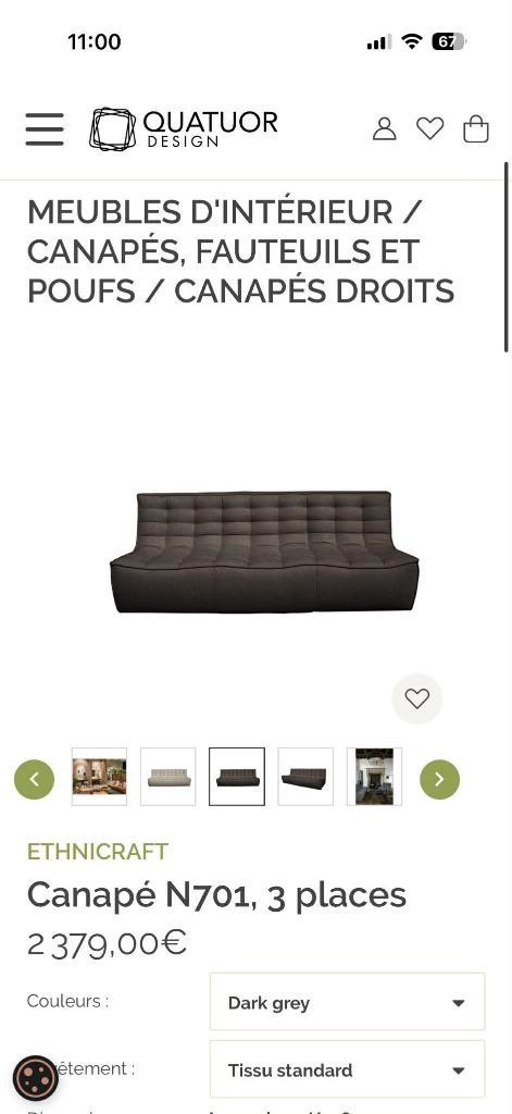 Canapé Ethnicraft N701 – 3 places + module 1 place, Maison & Meubles, Canapés | Salons, Comme neuf, Banc droit, Quatre personnes ou plus