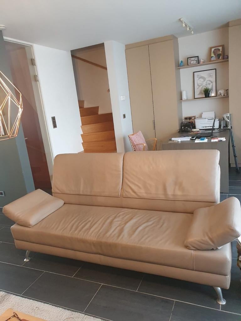 2,5 zitbank in leder met 2 bijpassende 1pers zetels, Huis en Inrichting, Ophalen, Metaal