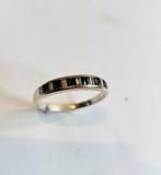 Anneau, or blanc 18 carats, diamant et saphir T52, Enlèvement ou Envoi, Femme ou Homme, Comme neuf, Or