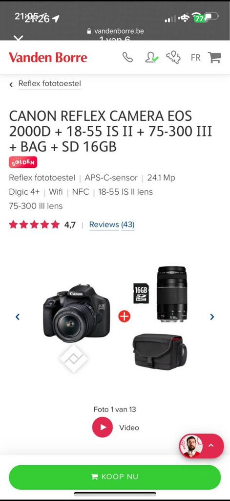 Canon reflex camera, Enlèvement, Comme neuf